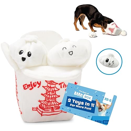 Barkbox 2 in 1 Interactive Plush Dog Toy - Rip and Reveal Toy for Dogs and Puppies - Stimulating Squeaky Pet Toys | Andi's Dumplings (Small) - Small