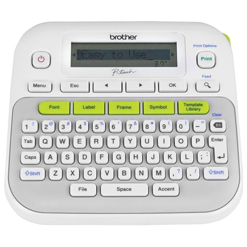 Brother P-touch, PTD210, Easy-to-Use Label Maker, One-Touch Keys, Multiple Font Styles, 27 User-Friendly Templates, White, Gray/White