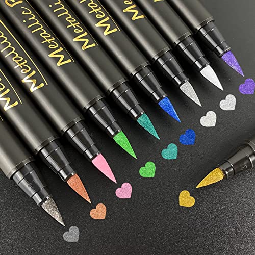Jsdoin Metallic Marker Pens, 10 Metallic Paint Pens Painting Art Pens for Card Making, Scrapbooking, DIY Photo Album, Metal and Ceramics, Glass, Metal, Wood