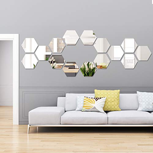 15 Pieces Removable Acrylic Mirror Setting Wall Sticker Decal for Home Living Room Bedroom Decor (Hexagon, 15 Pieces) - Hexagon, 15 Pieces