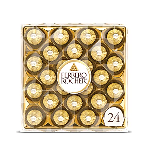 Ferrero Rocher Premium Gourmet Milk Chocolate Hazelnut, Individually Wrapped Candy for Gifting, 24 Count
