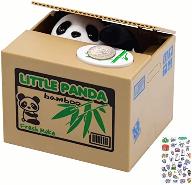 Panda Piggy Bank,Panda Bank Stealing Coin,Panda Coin Bank, Little Panda Bamboo Bank, Automatic Money Saving Piggy Bank for Boys, Girls, Great Gift for Children(Panda Version) - Brown