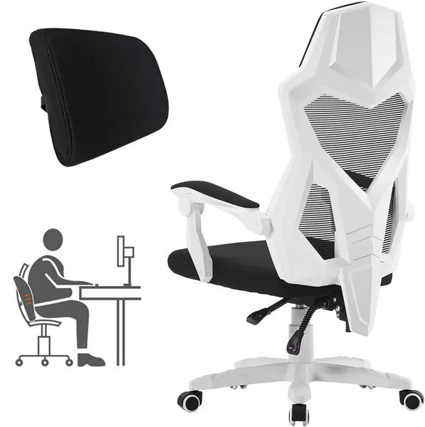 HOMEFUN Ergonomic Office Chair, High Back Executive Desk Chair Adjustable Comfortable Task Chair with Armrests with Lumbar Support White