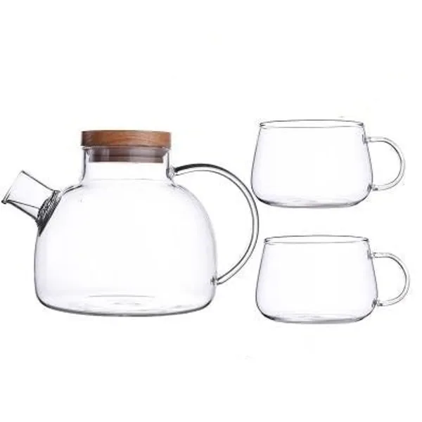 Scandinavian Glass Teapot Set by Estilo Living - SET A: 1 x Glass Teapot (1000ml) and 2 x Cups