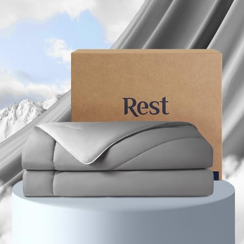 REST® Evercool® Cooling Comforter, Good Housekeeping Award Winner for Hot Sleepers, All-Season Lightweight Blanket to Quickly Cool Down While Stay Warm All Night, Cool Gray - Full/Queen 90"x90" - Cool Gray - Full / Queen (90"x90")