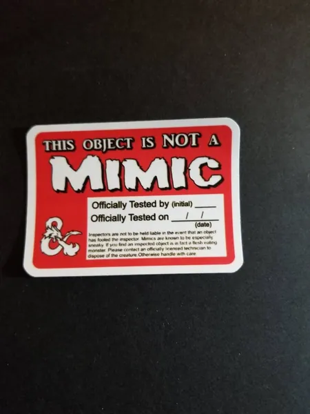 This Object Is Not A Mimic Vinyl Sticker Water Resistant Laptop Decal Dungeons And Dragons Monster Treasure Chest (Various Sizes)