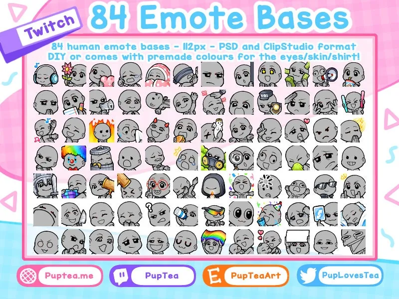 84x DIY Cute Emote Bases for Twitch, Youtube or Discord | Emote Base Pack | Draw your own emotes | Emote Template