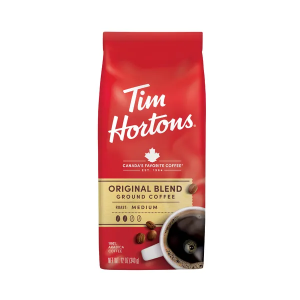 Tim Hortons Original Blend, Medium Roast Ground Coffee, Perfectly Balanced, Always Smooth, Made with 100% Arabica Beans, 12 Ounce Bag - 340 g (Pack of 1)