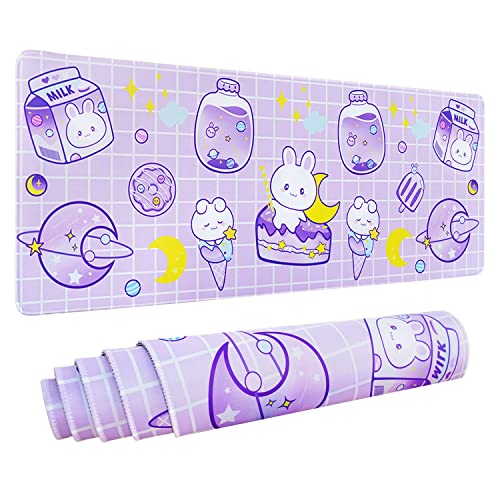 Kawaii Bunny Gaming Mouse Pad for Desk, Extended Large Bunny Rabbit Moon Mouse Pad, Purple Mousepad XL, Long Big Mouse Mat, Kawaii Bunny Decor Stuff Accessories, 31.5 X 11.8 Inch - Bunny Purple