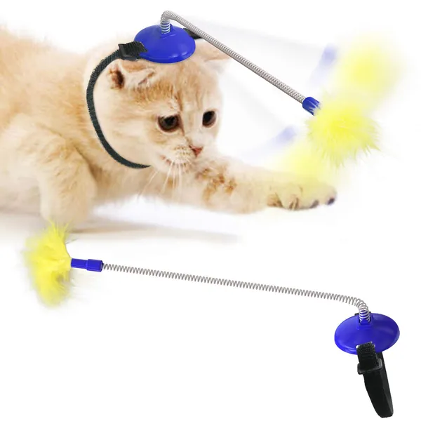 Feather Toys Interactive Cat Toys for Indoor Cats Kitten Play Chase Exercise Interactive Cat Toy Wand for Indoor Cat and Kitten Funny Exercise,cat Wand,Kitten Supplies (Blue) - blue