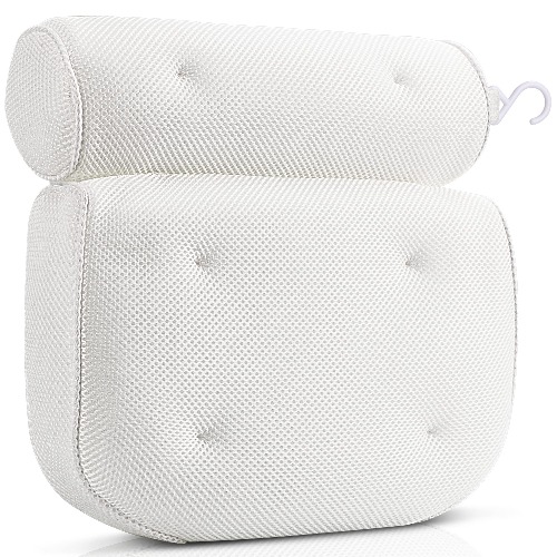 SPLIT PEAS Bath Pillow for Bath Tub, 6 Strong Suctions, Quick Dry 3D Air Mesh, Built in Hanging Hook, Ergonomically Designed for Maximum Neck Support & Comfort, Ultimate in Self Care