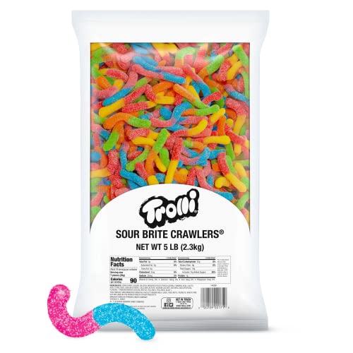 Trolli Sour Brite Crawlers, Back to School Candy, Gummy Worms Sour Candy, 5 Pound Bulk Bag - Original