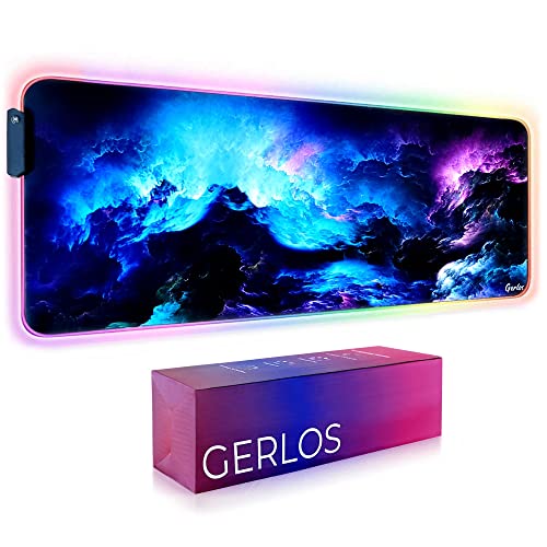 Gerlos RGB Gaming Mouse Pad, Large Extended Soft Led Mouse Pad, Non-Slip Base, Water Resist Keyboard Pad, Computer Mousepads 31.5×11.8 inches - Blue