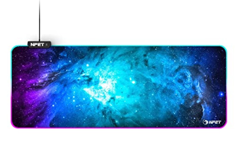 NPET MP02-SP Gaming Mouse Pad, Cloth Mouse Pad, Anti-Slip Base, RGB Backlit, Stitched Edges, Water-Resistant, Optimized for Gaming Sensors, XL - XL