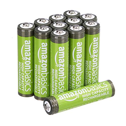 Amazon Basics 12-Pack Rechargeable AAA NiMH High-Capacity Batteries, 850 mAh, Recharge up to 500x Times, Pre-Charged - 12 Count (Pack of 1)
