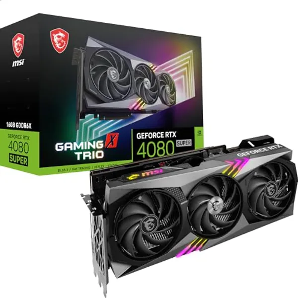 MSI GeForce RTX 4080 Super 16G Gaming X Trio Carte Graphique - GPU RTX 4080, 16 Go GDDR6X, 26525 MHz, 256 Bits, TRI FROZR 3 (3 x TORX Fans 5.0), Mode Gaming/Silent, RGB - HDMI 2.1a, DP 1.4a