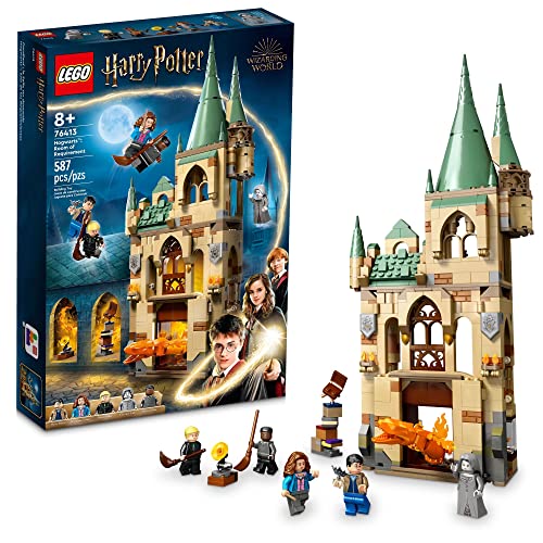 LEGO Harry Potter Hogwarts: Room of Requirement Building Set 76413 Castle Building Toy from Harry Potter Movie Featuring Harry, Hermione and Ron Mini Figures, Wands, Fire Serpent, and Deathly Hallows - Grey
