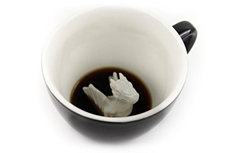 creature cups Dragon Ceramic Cup (11 Ounce, Black) - Hidden Animal Inside - Holiday and Birthday Gift for Coffee & Tea Lovers - Dragon