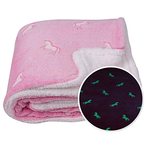 SOCHOW Glow in The Dark Sherpa Fleece Throw Blanket, Unicorn Pattern Double-Sided Super Soft Luxurious Plush Blanket for Kids, 150cm x 200cm, Pink - 150cm×200cm - Pink