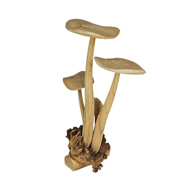 Things2Die4 Hand Carved Indonesian Parasite Wood Mushroom Cluster Statue, Brown, One Size