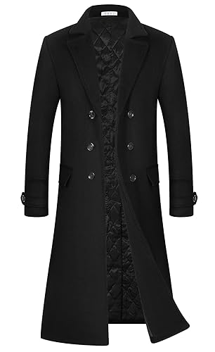 APTRO Men's Luxury Full Length Trench Coat Long Wool Overcoat Winter Windbreaker - XX-Large Black Full Length #S18