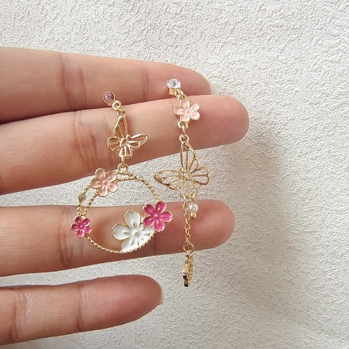 Ethereal Moon Dangle Earrings - Butterflies & Flowers