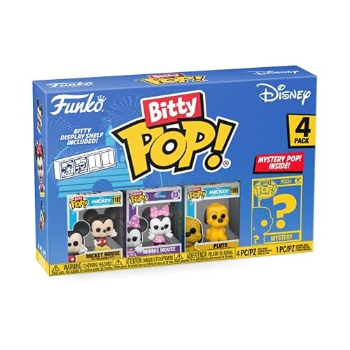 Funko Bitty Pop! Disney - Mickey Mouse, Minnie Mouse (pink Dress), Pluto und eine Überraschungs-Mini-Figur - 0.9 Inch (2.2 cm) Sammlerstück Stapelbares Display-Regal Inklusive - Geschenkidee