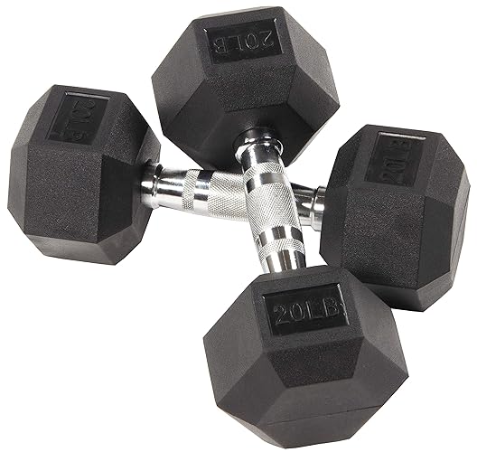 Fitvids Rubber Encased Hex Dumbbells, 20LB, Pair