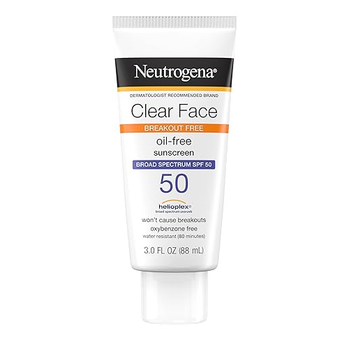 Neutrogena Clear Face Sunscreen Lotion for Acne-Prone Skin, Broad Spectrum SPF 50 Facial Sunscreen for Oily Skin, Oil-, Fragrance- & Oxybenzone-Free Water Resistant Sunscreen, 3 fl. oz - 3 Fl Oz (Pack of 1) - SPF 50