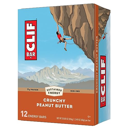 CLIF BAR - Crunchy Peanut Butter - Made with Organic Oats - 11g Protein - Non-GMO - Plant Based - Energy Bars - 2.4 oz. (12 Pack) - Crunchy Peanut Butter - 2.4 Oz (Pack of 12)