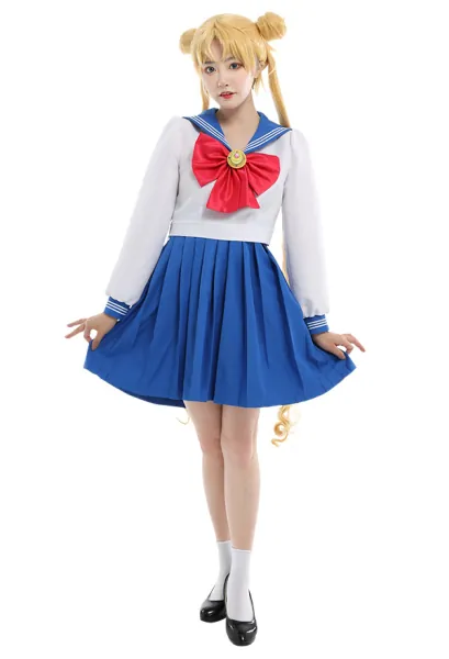 Sailor Moon Usagi Tsukino JK Uniform Set Cosplay Costume Outfits with Bow Tie and Back Bow Decoration