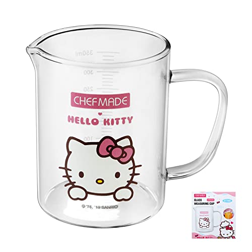 CHEFMADE Hello Kitty Glass Measuring Cup,1 2/5-Cup with Pour Spout and Graduated Liquid Measure Container - 01 - 1 2/5 cup