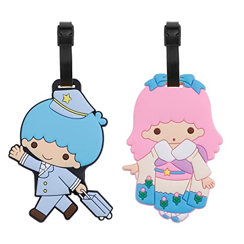 Cute 2PCS Little Twin Stars Luggage Tag Little Twin Stars Travel Bag ID Suitcase Labels Little Twin Stars Travel Suitcase Tags for Women Men (LT Little Twin Stars)