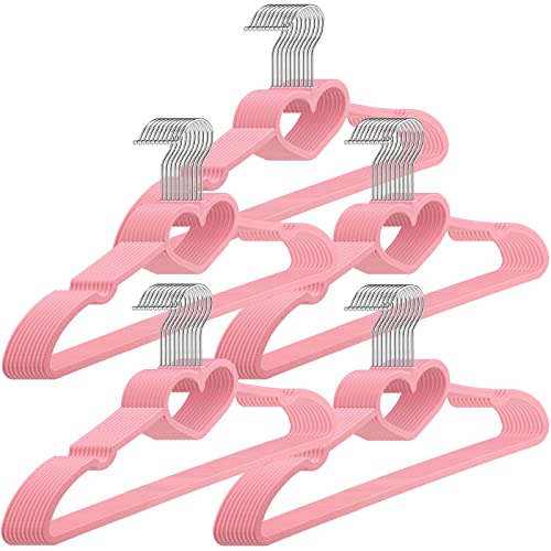 50 Pieces Heart Hangers Cute Hangers with 360 Degree Swivel Hook Heavy Duty Clothes Hanger Adult Coat Hangers for Jackets, Pants, Shirts, Suit, Dress Room Closet Decor(Pink,Plastic) - Pink - Plastic