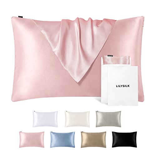 LILYSILK Silk Pillowcase for Hair and Skin Standard-100% Mulberry Silk 19 Momme Both Sides Silk Bed Pillow Cover with Hidden Zipper, 1 Pc (Standard Size 20''x26'', Black) - Queen - Pink