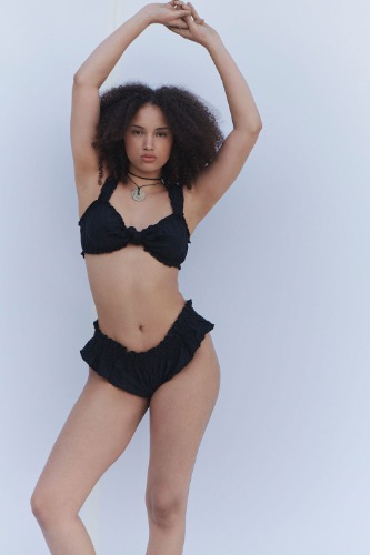 Colby Eyelet Ruffle Bikini Top - Black | Black / M / Bralette