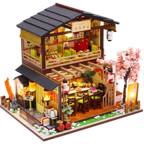 Fsolis DIY Dollhouse Miniature Kit with Furniture, 3D Wooden Miniature House with Dust Cover and Music Movement, Miniature Dolls House kit (M2011) - Zm2011