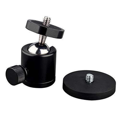 Magnetic Camera Mounting Base with Mini Ball Head, Super Strong Rubber Coating Neodymium Magnet with 1/4’’-20 Male Thread Stud for Mobile Camera , Security Camera.