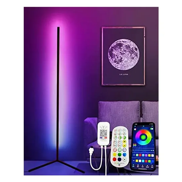 
                            GOTUBI Floor Lamp RGB Corner Light LED Dimmable Vertical Corner Light 56 Inch with Smart Remote Control Bluetooth APP Control Color Changing Light Living Room Bedroom Night Light Black
                        