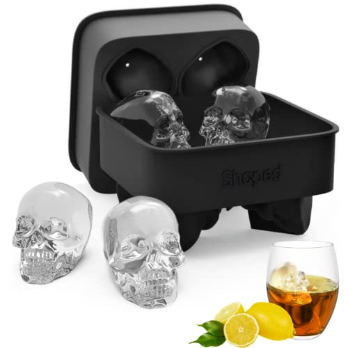 Shaped 3D Large Skull Ice Cube Mold Tray, Stackable Silicone Round Ice Maker for Whiskey Drinkers, Bartenders, Gift Exchanges, Home Bars and Holiday Gifts - Skull