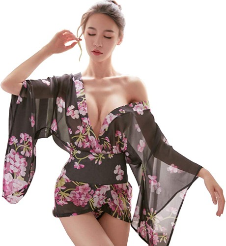 SINGUYUN Japanese Kimono Lingerie For Women Print Dress Pajamas Cosplay Lingerie Set Sexy
