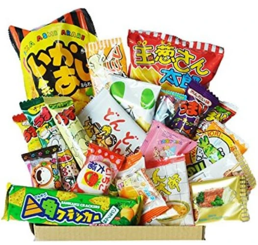 Happy Dagashi Box 20pcs ver.2 Japanese Candy Assortment Umaibo Snack Potato Chip Gumi Squid Chocolate w/ AKIBA KING Sticke
