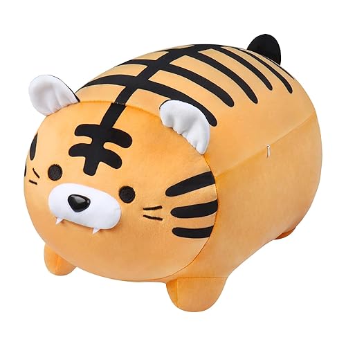 Fortuning's JDS Tiger Plush Stuffed Animal Pillow - Cuddle Pillow, Cute Stuffed Tiger, Soft Plush Chubby Cushion Toys - New Year Gift for Friends, 13.7 inch - 13.7 in - Black
