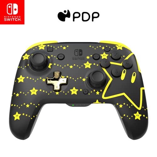 PDP REMATCH Enhanced Wireless Nintendo Switch Pro Controller - Rechargeable Battery Powered, Mario Super Star Glow in the Dark - WIRELESS - Super Star Glow in the Dark