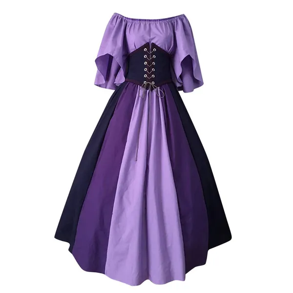 Women's Plus Size Victorian Dress Flare Sleeve Off Shoulder Medieval Vintage Dresses with Corset Patchwork Ball Gown - X-Large Purple
