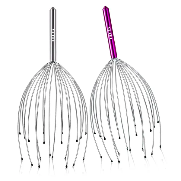 HEETA 2-Pack Head Scalp Massagers, 20 Fingers Scratcher for Deep Relaxation, Hair Stimulation and Stress Relief, Handheld Head Massager Scalp Scratcher (Silver & Purple)