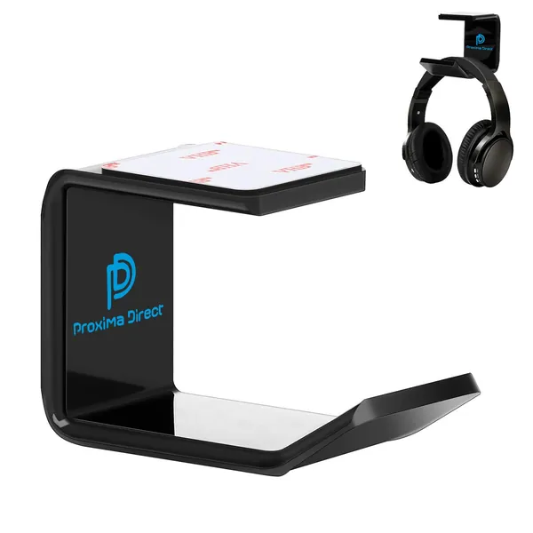 Headphone Stand Hanger, Proxima Direct Headset Holder Under Desk Mount Hook Hanger for All Size Wired Wireless Headphone/Gaming Headphone Earphone, Black (1 Pack)