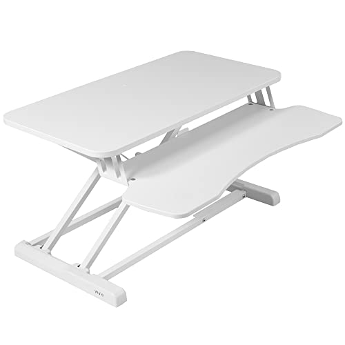VIVO 32 inch Desk Converter, K Series, Height Adjustable Sit to Stand Riser, Dual Monitor and Laptop Workstation with Wide Keyboard Tray, White, DESK-V000KW - 32" - White