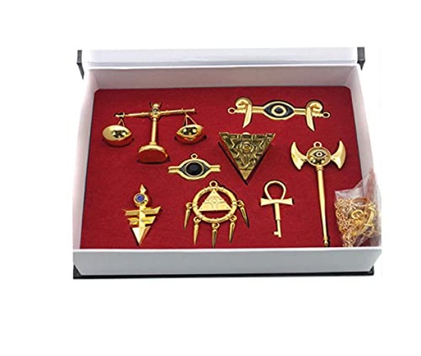 Lanrui Yugioh Millenium Items Puzzle Eye Rod Ring Scale Necklace Keychain Pendant Set