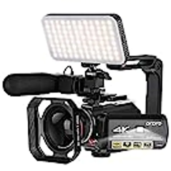 ORDRO 4K Camcorder Video Camera AC3 1080P 60FPS Vlog Camera IR Night Vision WiFi Camcorder with Microphone, Wide Angle Lens, LED Video Light, Handheld Holder, Storage Case and 64GB SD Card